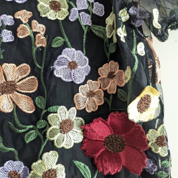 SHEIN Black Mini Dress with Colorful Floral Embroidery - Picture 4 of 9